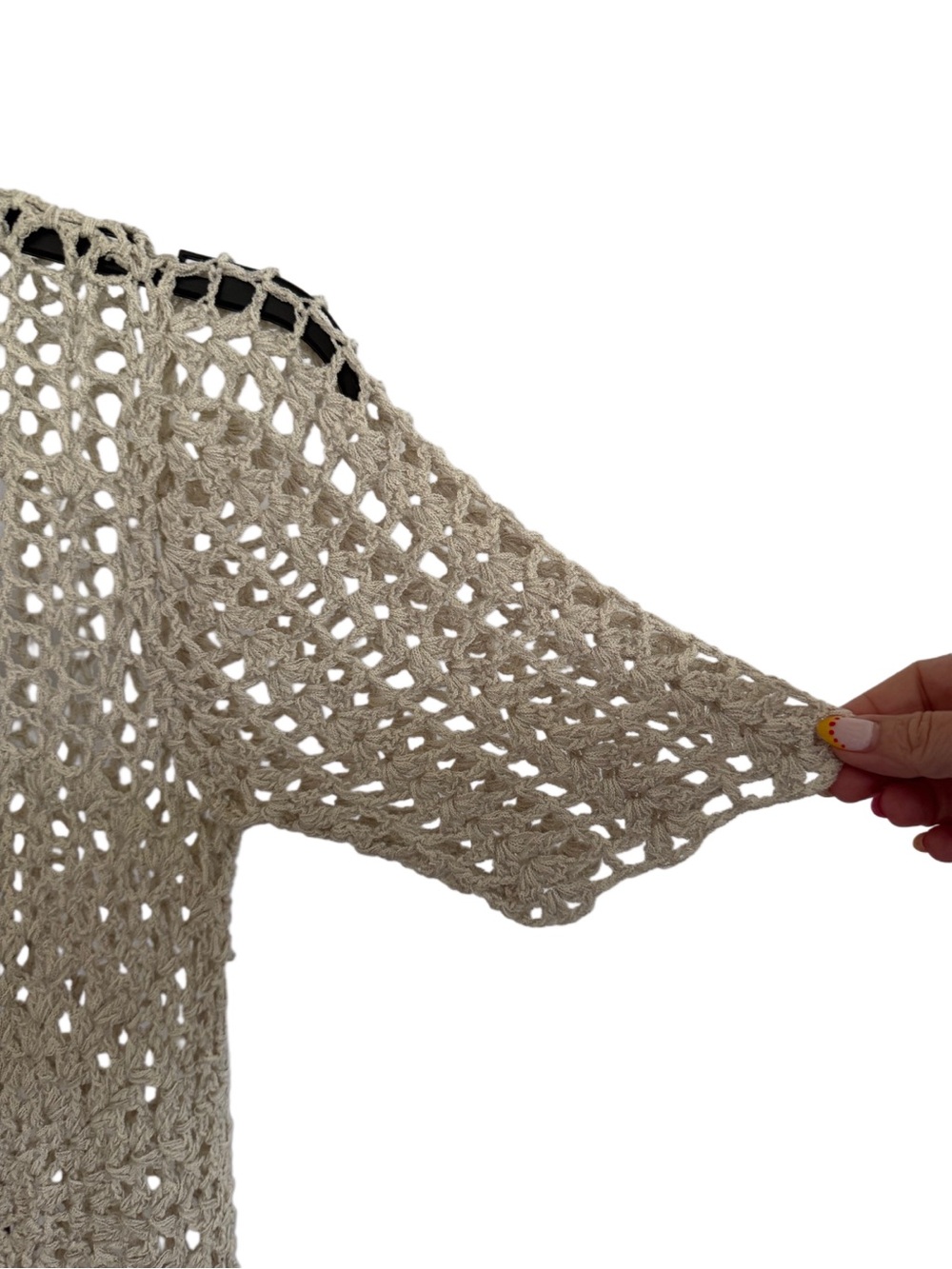 Y2K Boho Open Crochet Knit Layering Top in Natural Beige Small - Picture 4 of 9